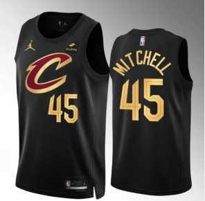 Mens Cleveland Cavaliers #45 Donovan Mitchell Black Statement Edition Stitched Jersey Dzhi